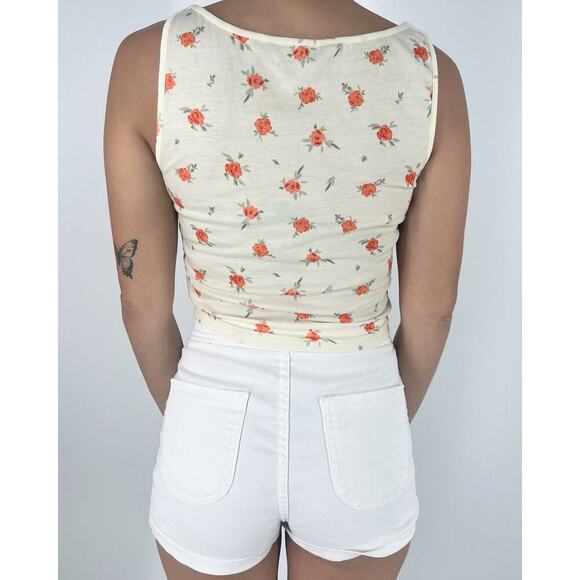 Romantic Floral Boho Ruched Cream Top Size XS - Picture 2 of 3